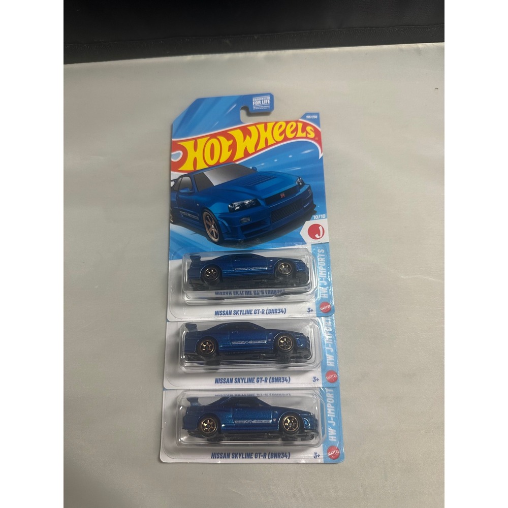 Hot Wheels Nissan Skyline GT-R BNR34 Blue HW J-Imports 199/250‎ Lot of 3 2024